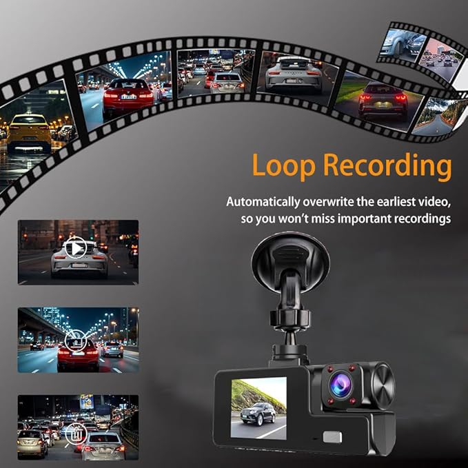 1080P dual-lens dashcam, suitable for front and rear views of vehicles, 170° wide-angle lens, 2-inch IPS screen, loop recording, night vision function (dual-lens dashcam, memory card not included).