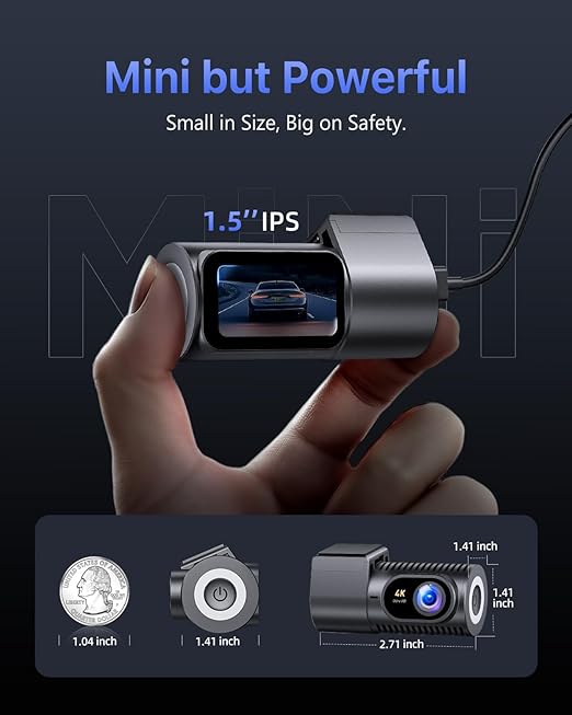 Dash Cam Front 4K - 1.5" IPS Display & 5G WiFi & 64G Card, 360° Rotation Mini Dashcam, Car Camera with WDR Night Vision, 24H Parking Mode, G-Sensor, Loop Recording,170° Angle, Dash Camera for Cars