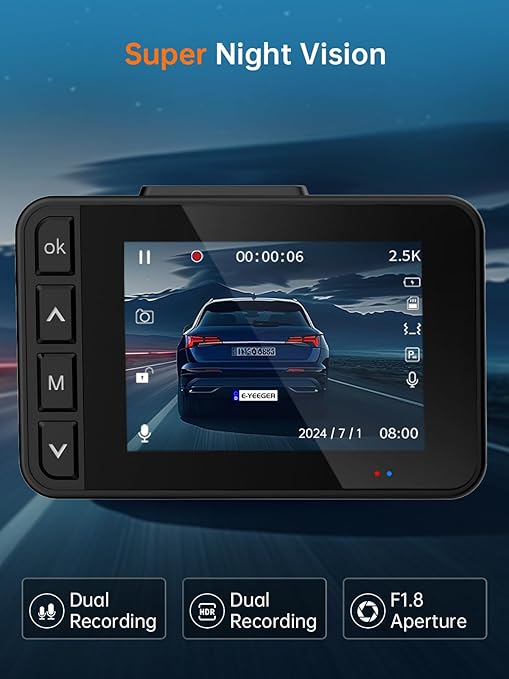 Dash Cam Front and Rear, 2.5K+1080P Dual Dash Camera for Cars, 2’’ Display Mini Car Camera, G-Sensor Dashcam, Night Vision, 24H Parking Mode, Loop Recording, 170°Wide Angle, 32GB Card Included