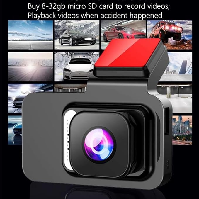 1080P HD dashcam, front-facing camera, 3-inch display, 140° wide-angle lens, night vision function.