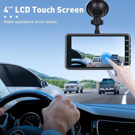 Dual Dash Cam Front and Rear View, 4'' LCD Touch Screen FHD 1080P Dashboard Camera Recorder Car Dashcam with Rear Camera, G-Sensor, HDR, Loop Recording, Parking Mode, Motion Detection