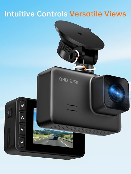 Dash Cam Front and Rear, 2.5K+1080P Dual Dash Camera for Cars, 2’’ Display Mini Car Camera, G-Sensor Dashcam, Night Vision, 24H Parking Mode, Loop Recording, 170°Wide Angle, 32GB Card Included