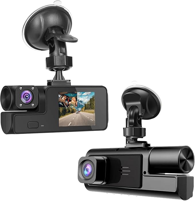 1080P dual-lens dashcam, suitable for front and rear views of vehicles, 170° wide-angle lens, 2-inch IPS screen, loop recording, night vision function (dual-lens dashcam, memory card not included).
