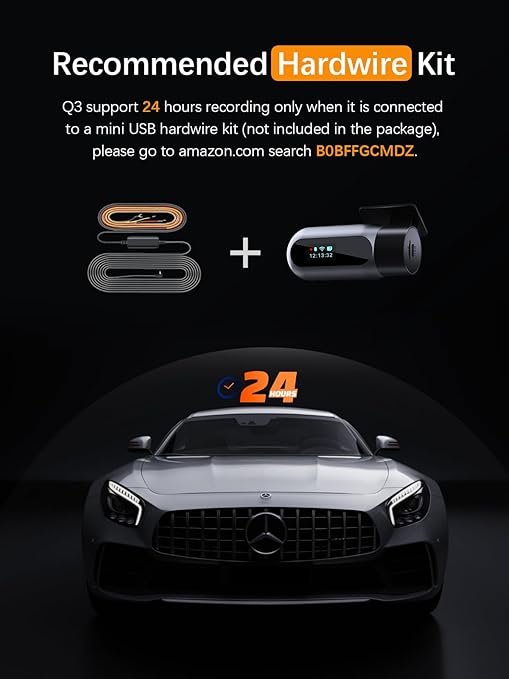 Car dashcam with WiFi, full HD 1080P, front-facing, mini car dashcam, and night vision function.