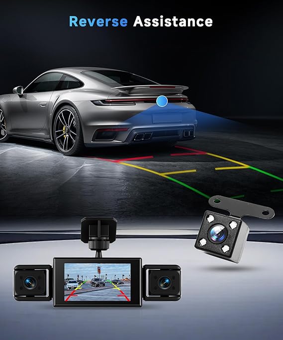 360° Dash Cam Front and Rear Inside Left Right, 4 Channel FHD 1080P Dash Cam for Cars, 3 Inch IPS Dashcams with Night Vision, Loop Recording, 24H Parking Mode Monitor, Reverse View