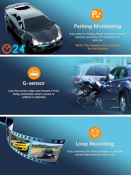 Car dashcam with WiFi, full HD 1080P, front-facing, mini car dashcam, and night vision function.