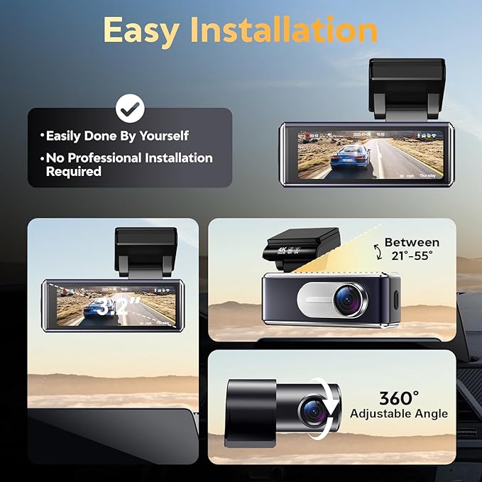 Front and rear dual-recording dashcam - 4K high-definition dual-lens dashcam with built-in 5G WiFi GPS, supports 64GB memory card, and features a 3.2-inch IPS screen.