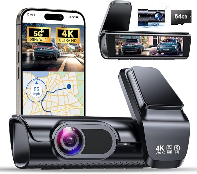 4K dashcam, front and rear dual recording, 3.59-inch IPS screen, built-in GPS and 5G WiFi.