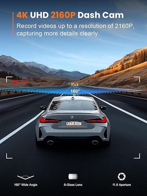 4K Dash Cam Front, Built-in 5G WiFi, 64GB Card Included, Dash Camera for Cars, Mini Dashcam with Super Night Vision, Loop Recording, G-Sensor, 24 Hours Parking Monitor, Support 256GB Max