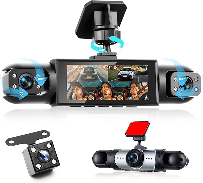 4 Channel 360°Dash Cam Front and Rear Inside Left Right, 3.16 Inch Dash Camera for Cars, Built-in Night Vision, Sensitive Motion Detection 24/7 Recording Parking Mode Monitor Reversing Help