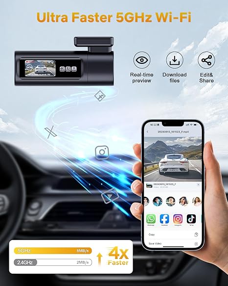 Front and rear dual-recording dashcam, 4K 60fps + 2.5K high definition, suitable for cars equipped with a 1.47-inch display, supports 64G SD card (black).