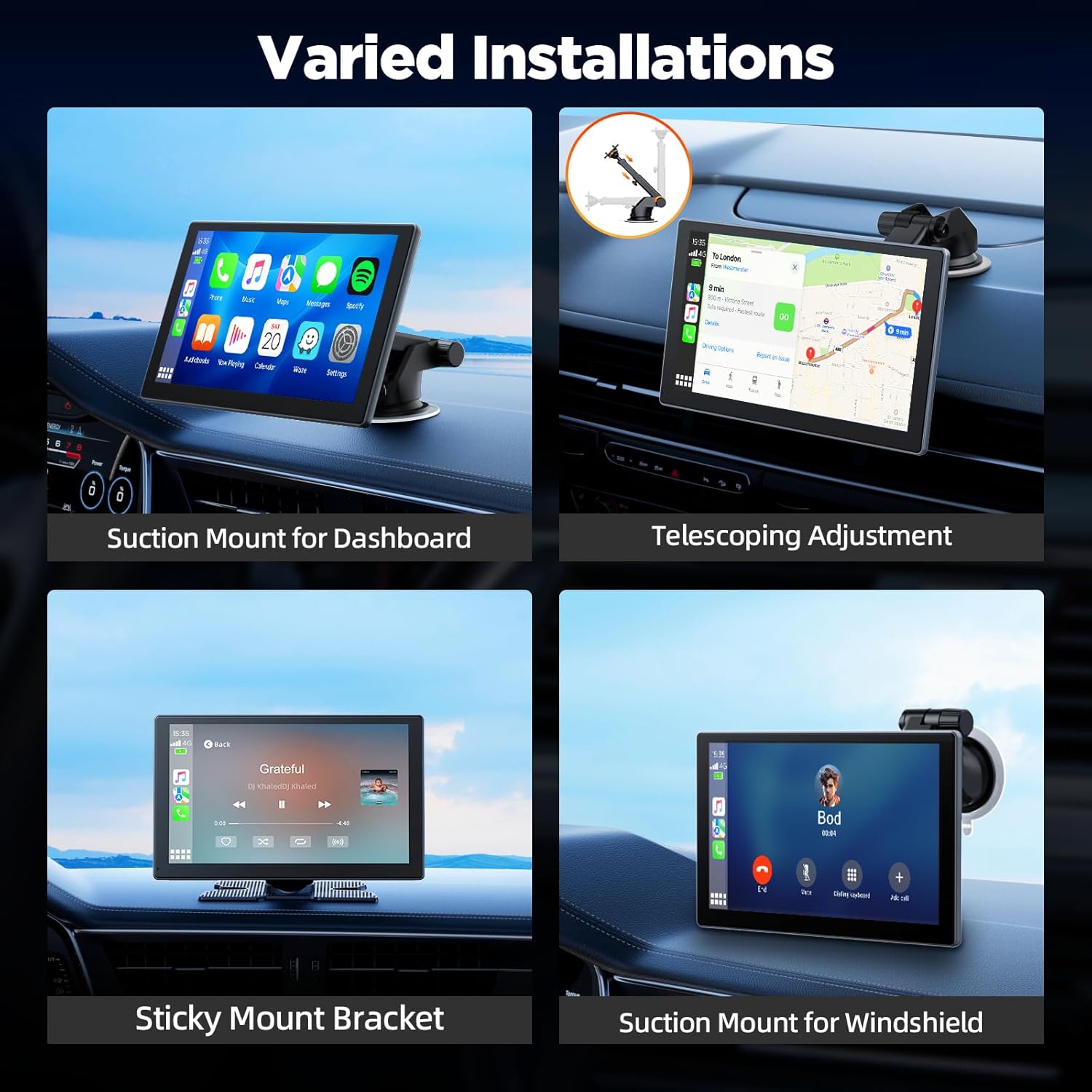 It features a 9-inch wireless in-car screen, a 4K+1080P dashcam, and a reversing camera.