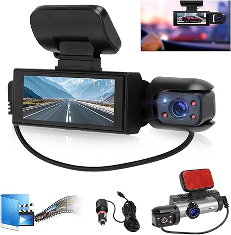Dash Cam Front and Rear, Cars 1080P FHD Dash Camera, Rotatable Dashcams Support Night Vision, Loop Recording, Reversing Visibility