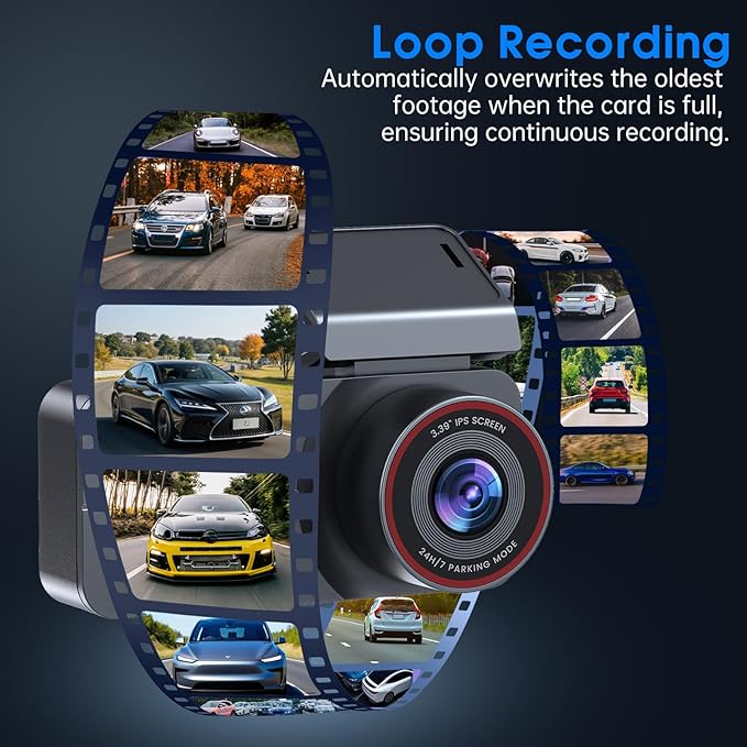 Dash Cam Front and Rear, 2.5K /1080P QHD Dual Dash Camera for Cars, Super Night Vision Dashcam, Loop Recording, 3.39” IPS, 64GB Card Included, 160° Wide Angle, Parking Mode - Black Pro