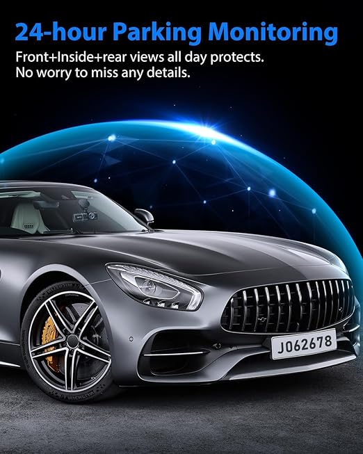 Dash Cam Front and Rear, 1080P Dash Camera for Cars, 3 Channel Car Camera Front Rear and Inside with 32GB Card, Loop Recording, Night Vision, HDR, 24Hr Parking, G-Sensor