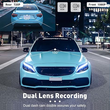 Dual Dash Cam Front and Rear View, 4'' LCD Touch Screen FHD 1080P Dashboard Camera Recorder Car Dashcam with Rear Camera, G-Sensor, HDR, Loop Recording, Parking Mode, Motion Detection