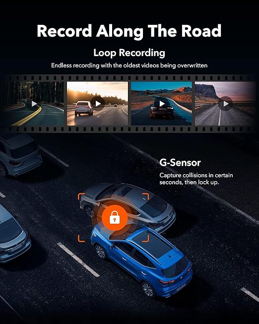 10-inch rearview mirror camera, supports 5.8GHz WiFi, front and rear 4K dashcams with WDR wide dynamic range function, touchscreen rearview mirror reversing image, parking monitoring, reversing assist, includes 64GB memory card and GPS.