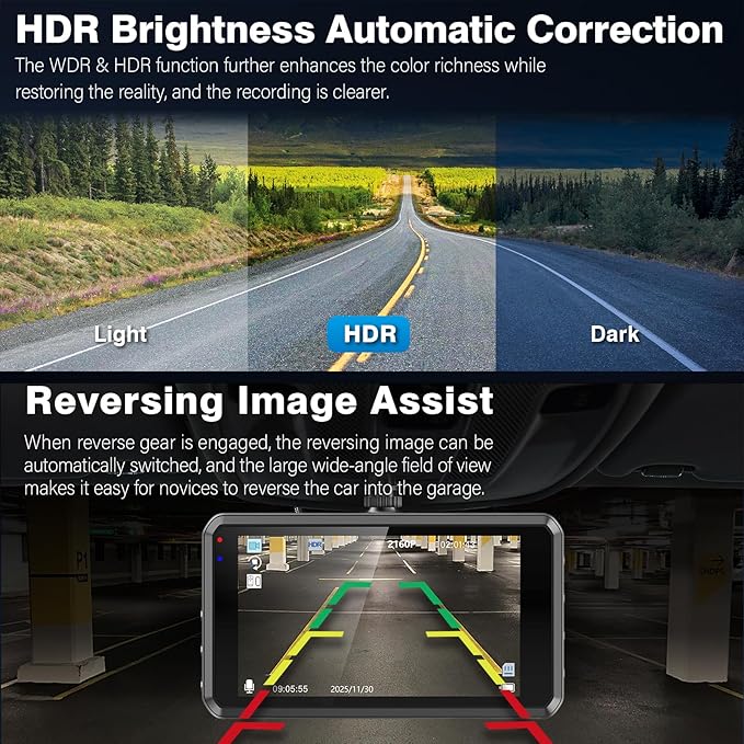 4K Dash Cam Front and Rear, 64G SD Card,2160P+1080P FHD Dual Dash Camera for Cars,176°+160° Wide Angle,3.2'' IPS Screen Dashcam,Loop Recording,G-Sensor,WDR,24H Parking Monitor,Night Vision