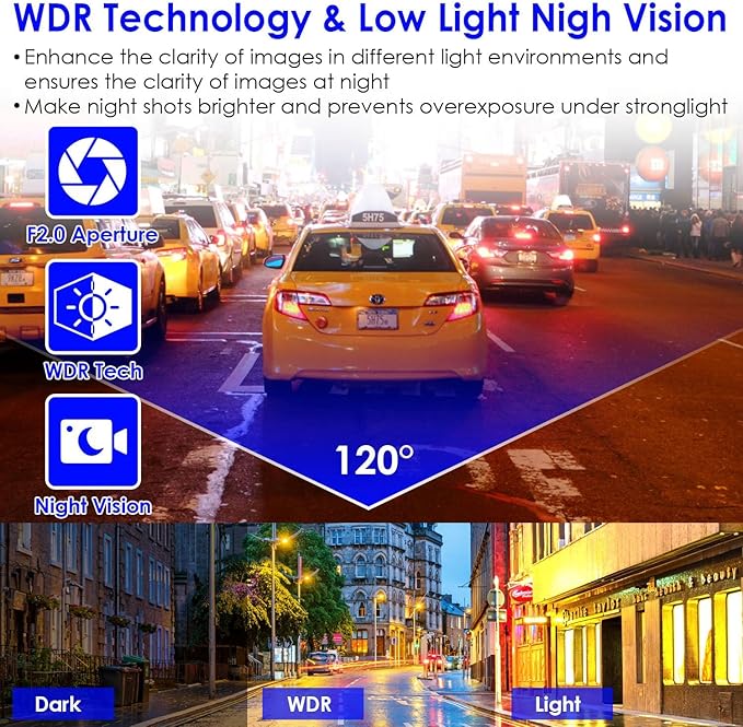 Car Dash Cam 3 Channels WiFi FUD 1080P Front Rear Inside Dash Camera with Loop Recording Reversing Visual Night Vision WDR 170° Wide Angle with 64G Card Max for Car Parking