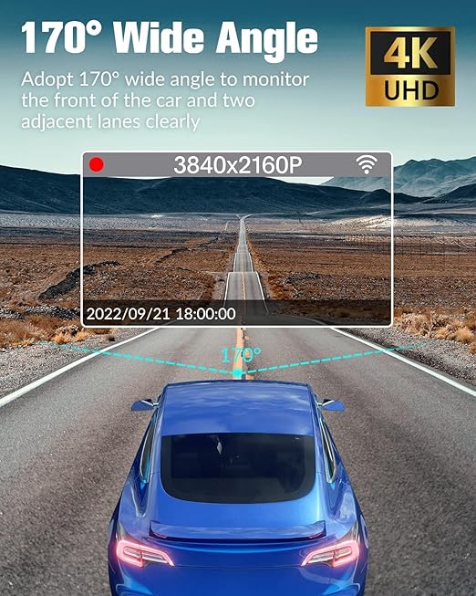 Dash Cam Front and Rear Inside, 4K Full HD Triple Dash Camera for Cars, Car Camera with 32GB Card,Built-in Loop Recording,G-Sensor,24H Parking Monitor,WDR,Accident Lock