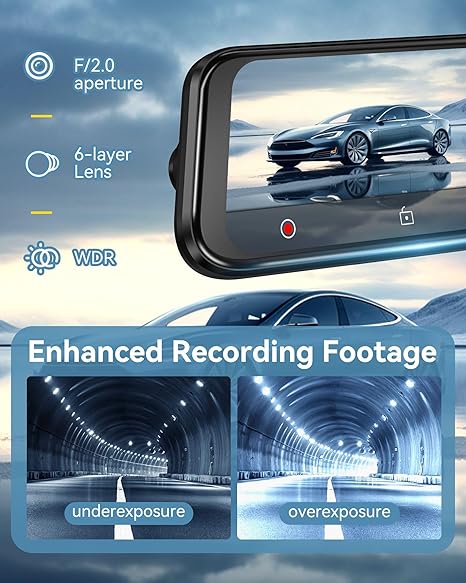 12''4K Rear View Mirror Camera with CarPlay&Andorid Auto,Mirror Dash Cam Front and Rear for Car Truck with Voice Control&Split Touch Screen, Rerverse Assist/Loop Record/G sensor/64GB Card Included